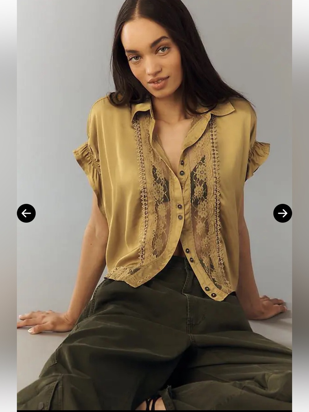 Pilcro Quincy Lace-Trim Button Front Top — Muútard